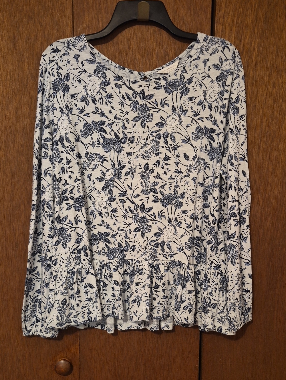 Lucky Brand Blue Floral Peplum Button-Down Top SZ L